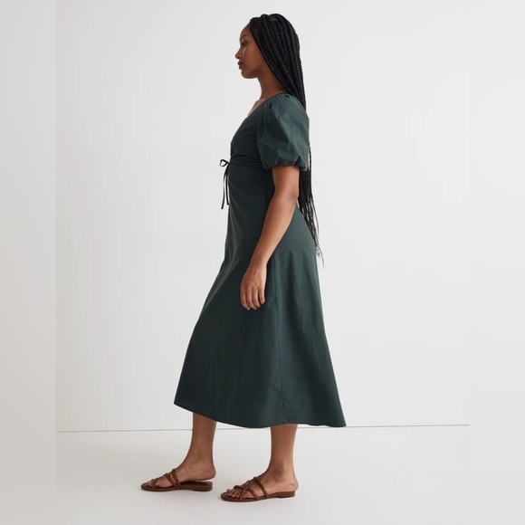 Madewell Poplin Cutout Puff-Sleeve Midi Dress - Picture 2 of 10